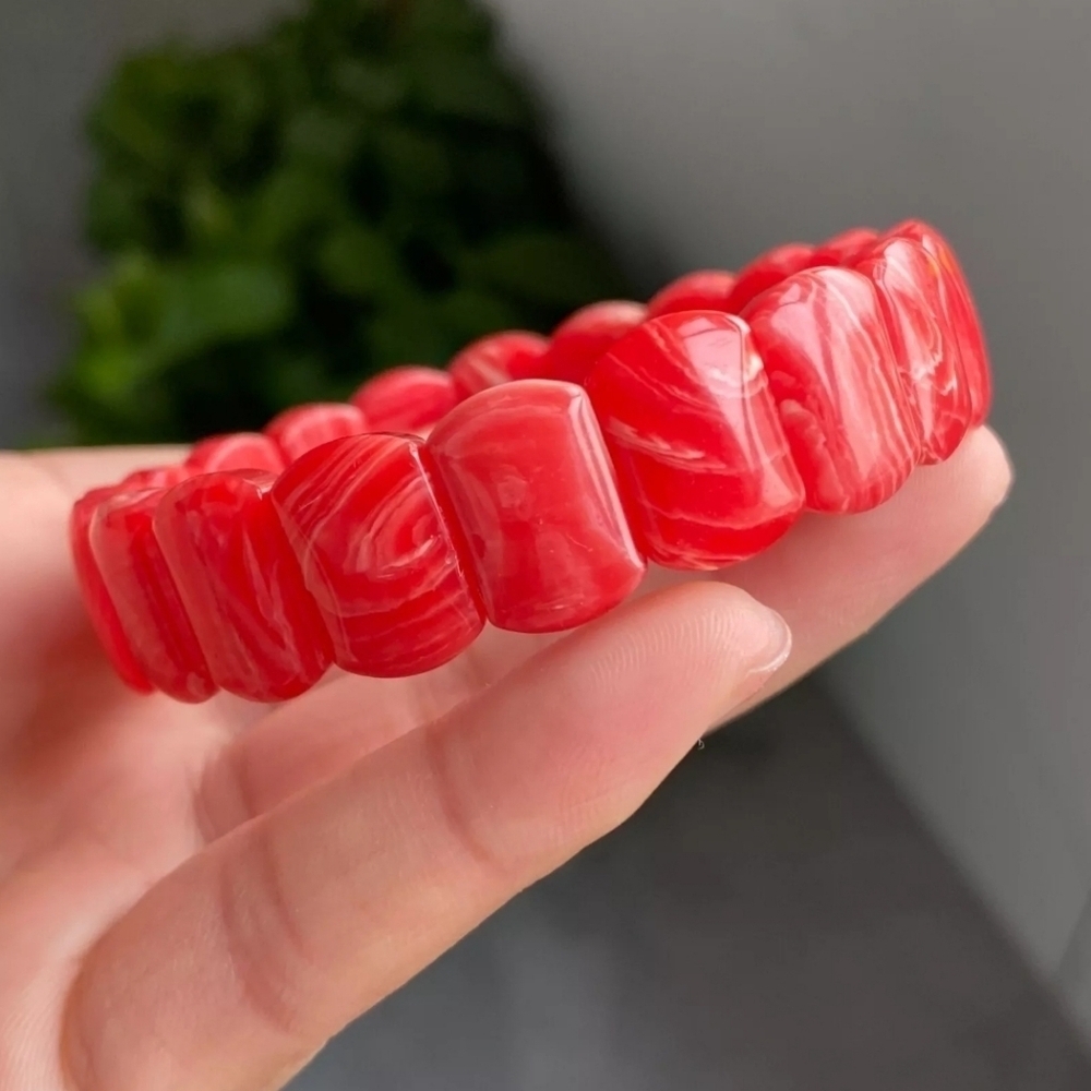 15x10.5mm Natural Rose Rhodochrosite Argentina Gemstone Beaded Stretch Bracelet